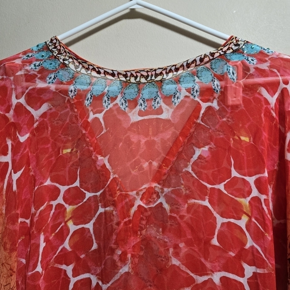 True colors sheer cover up color orange with rhinestones embellishment one size - Picture 7 of 8